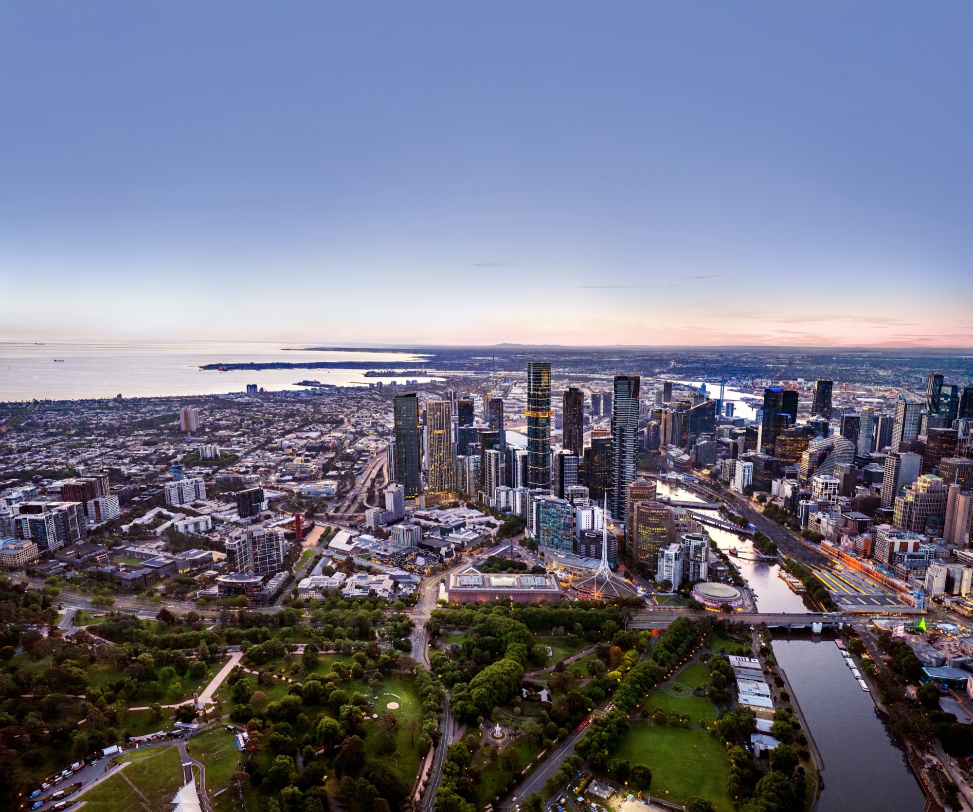 The city at dusk from above