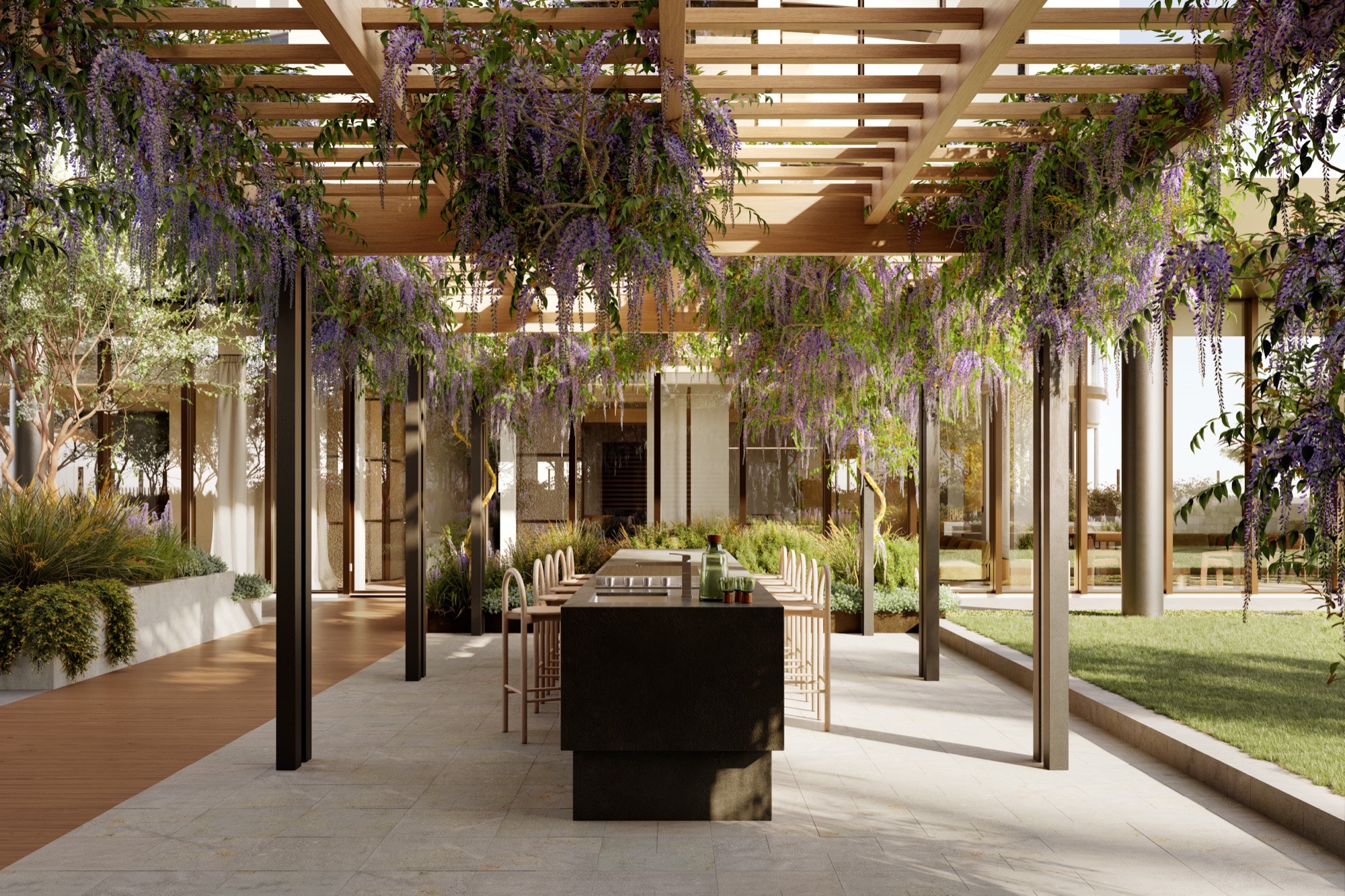 The outdoor barbecue and dining terrace