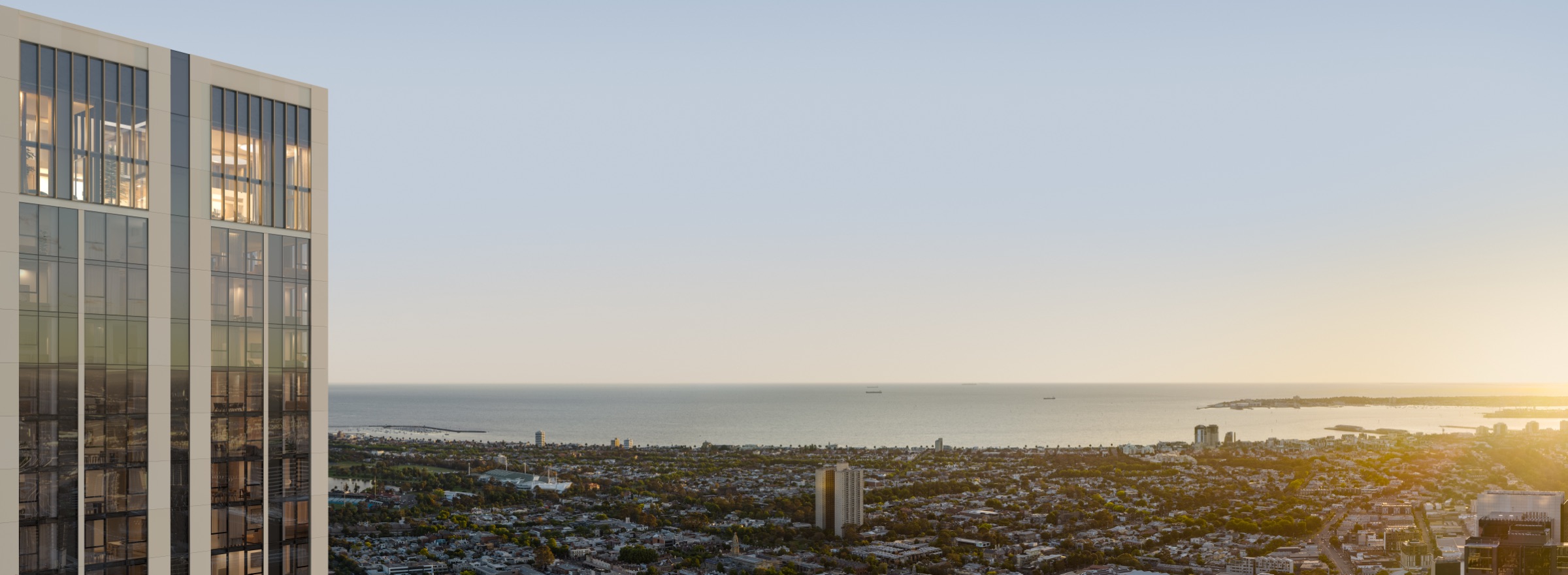 Port Phillip Bay at sunset from the upper levels